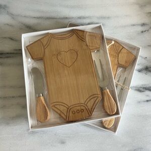 Onesie Baby Bamboo Cheese Board Set of 2 Baby Shower Gifts